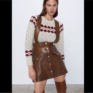 Brown Faux Leather Skirt with Straps